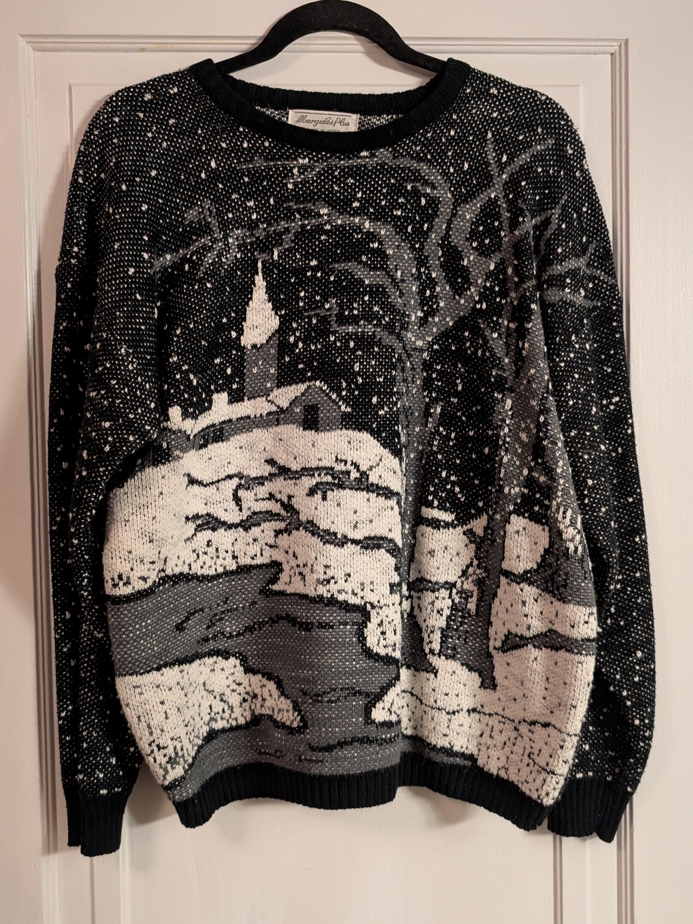 Vintage Black and White Scenic Knit Sweater